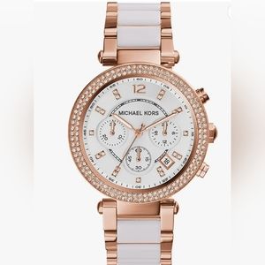 Michael Kors Parker Stainless Steel White Watch with Glitz Accents